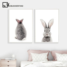 Load image into Gallery viewer, Baby Woodland Animal Rabbit Tail Canvas Funny Poster Wall Art Nursery Print Painting Nordic Kids Decoration Pictures Room Decor - SallyHomey Life&#39;s Beautiful