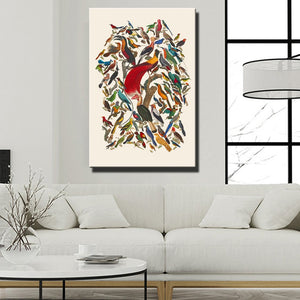 Modern Wall Art Birds Paying Homage to The Phoenix Painting on Wall Canvas Pictures Home Decor For Living Room Gift Frameless - SallyHomey Life's Beautiful
