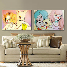 Load image into Gallery viewer, Modern Abstract Graffity Canvas Oil Painting Digital Printed Handlebar Beauty Girl and Lovely Deer Canvas Painting Unframed - SallyHomey Life&#39;s Beautiful