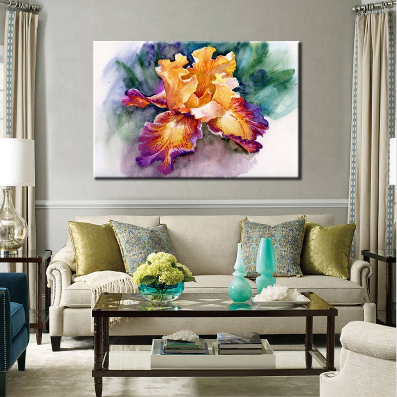 Posters and Print Wall Art Canvas Painting Wall Decoration Colorful Abstract Garden Iris Pictures for Living Room Wall Frameless - SallyHomey Life's Beautiful