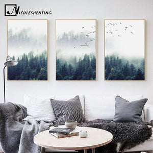 Nordic Decoration Forest Lanscape Wall Art Canvas Poster and Print Canvas Painting Decorative Picture for Living Room Home Decor - SallyHomey Life's Beautiful