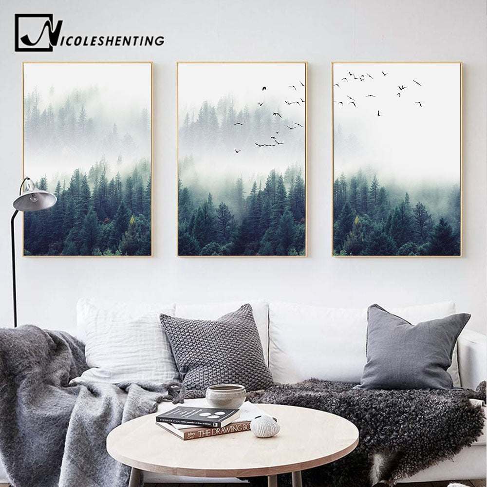 Nordic Decoration Forest Lanscape Wall Art Canvas Poster and Print Canvas Painting Decorative Picture for Living Room Home Decor - SallyHomey Life's Beautiful