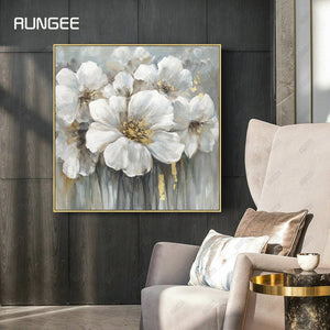 100% Hand Painted Abstract White Flower Painting On Canvas Wall Art Frameless Picture Decoration For Live Room Home Decor Gift
