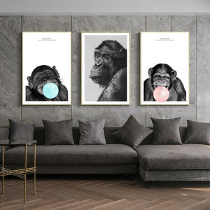 Modern Animals Wall Posters and Prints Wall Art Canvas Painting Cute Gorillas Decorative Paintings For Living Room Home Decor - SallyHomey Life's Beautiful
