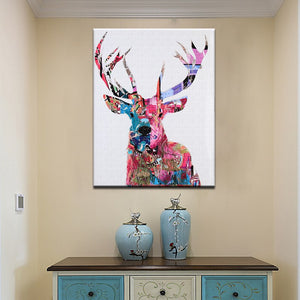 Posters and Print Wall Art Canvas Painting Wall Decoration Colorful Abstract Sika Deer Pictures for Living Room Wall Frameless - SallyHomey Life's Beautiful
