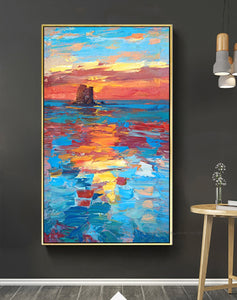 Large abstract paintings for living room wall oil painting handmade landscape decorative wall pictures sunset seaside canvas art - SallyHomey Life's Beautiful