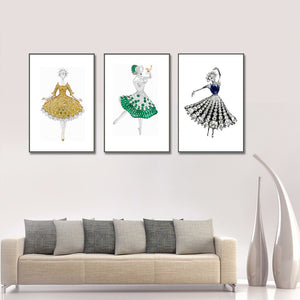 Modern Abstract Art Posters and Print Wall Art Canvas Painting Girls' Dress Inlaid with Gems Decorative Pictures for Living Room - SallyHomey Life's Beautiful