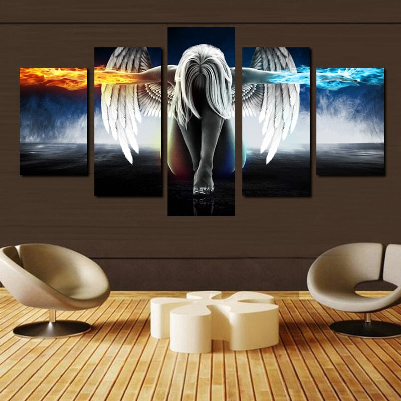 Modern Painting Anime Angel Girl Wings Ice and Fire Poster Prints on Canvas Wall Art Picture for Living Room Home Decor No Frame - SallyHomey Life's Beautiful