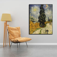 Load image into Gallery viewer, Famous Painter Van Gogh - Road with Cypress under Starry Sky Poster Print on Canvas Wall Art Painting for Living Room Home Decor - SallyHomey Life&#39;s Beautiful