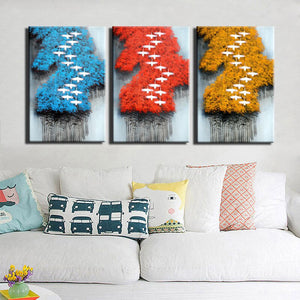 Abstract The Wild Geese Flying over the Forest Poster Prints on Canvas - SallyHomey Life's Beautiful