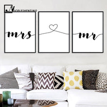 Load image into Gallery viewer, Mr Mrs Family Simple Quotes Wall Art Canvas Poster Minimalist Print Couple Anniversary Painting Picture for Living Room Decor - SallyHomey Life&#39;s Beautiful