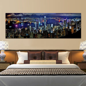 Landscape Posters and Prints Wall Art Canvas Painting Hong Kong City Night Scene Decorative Pictures for Living Room Home Decor - SallyHomey Life's Beautiful