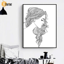 Load image into Gallery viewer, Fashion Girl Flower Butterfly Black And White Nordic Posters And Prints Wall Art Canvas Painting Wall Pictures For Living Room - SallyHomey Life&#39;s Beautiful