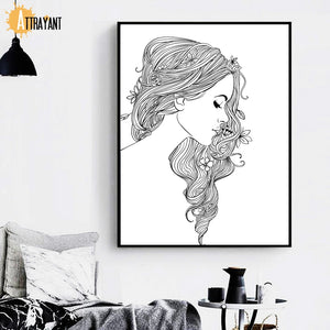 Fashion Girl Flower Butterfly Black And White Nordic Posters And Prints Wall Art Canvas Painting Wall Pictures For Living Room - SallyHomey Life's Beautiful