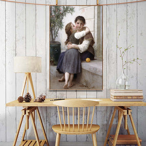 France Aestheticism Painter William Adolphe Bouguereau A Little Coaxing Poster Print on Canvas Wall Art Painting for Living Room - SallyHomey Life's Beautiful