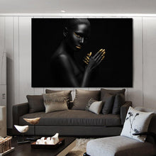 Load image into Gallery viewer, Portrait Posters and Prints Wall Art Canvas Painting Dark-skinned Woman with Golden Makeup Pictures for Living Room Home Decor - SallyHomey Life&#39;s Beautiful
