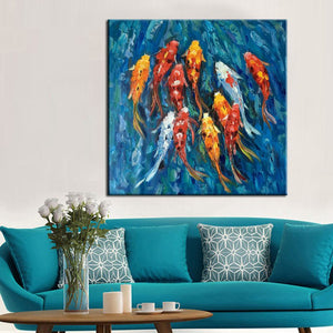 Abstract Canvas Painting Wall Art Picture Traditional Chinese Painting Colorful Koi Fish Hand Painting for Living Room Decor - SallyHomey Life's Beautiful