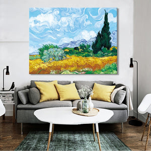 Dutch Painter Vincent van Gogh - Wheat Field with Cypresses Poster Print on Canvas Wall Art Painting for Living Room Home Decor - SallyHomey Life's Beautiful