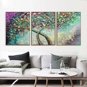 Hand painting Oil on CANVAS 3 piece PALETTE KNIFE Landscape Abstract Art on Canvas Tree Painting amazing modern home decor - SallyHomey Life's Beautiful