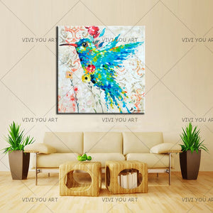 Humming Bird Hand Painted Oil Painting On Canvas Colourful Bird Animal Paintings Modern Handmade For Wall Art Decor In Bedroom
