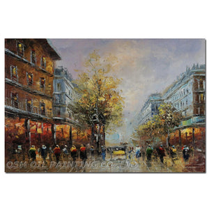 High Quality Impression Street Oil Painting on Canvas Pure Hand-painted Walking in Street Canvas Oil Painting - SallyHomey Life's Beautiful