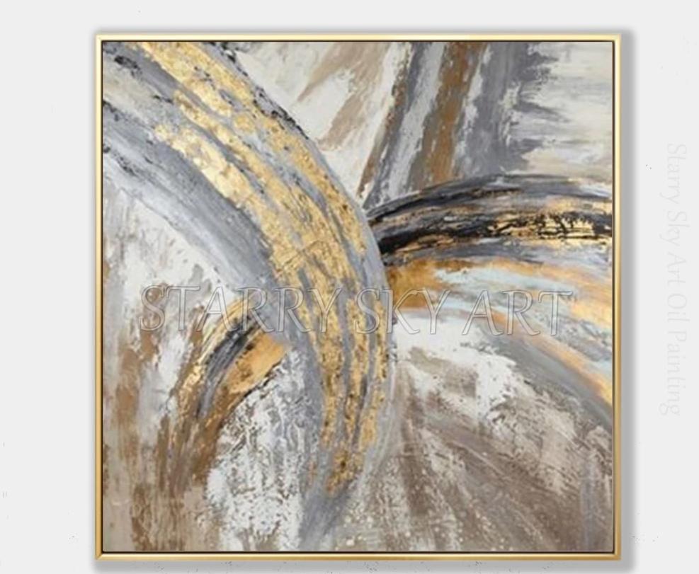 Artist Hand-painted High Quality Modern Abstract Golden Grey Colors Oil Painting on Canvas Abstract Picture for Wall Decoration - SallyHomey Life's Beautiful