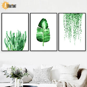 Green Succulents Plant Banana Leaf Wall Art Print Canvas Painting Nordic Posters And Prints Wall Pictures For Living Room Decor - SallyHomey Life's Beautiful
