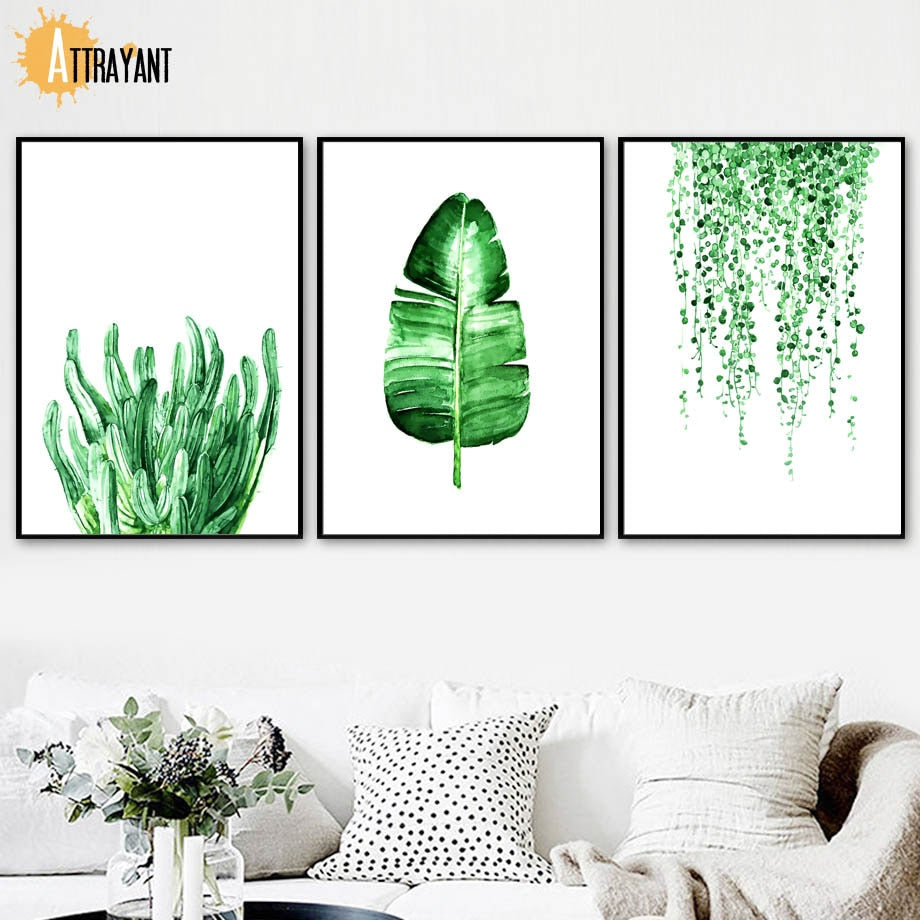 Green Succulents Plant Banana Leaf Wall Art Print Canvas Painting Nordic Posters And Prints Wall Pictures For Living Room Decor - SallyHomey Life's Beautiful