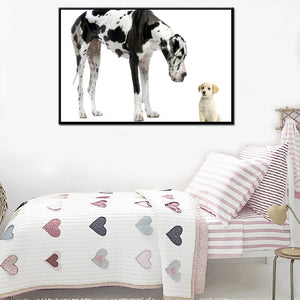 Modern Pet Dogs Posters and Prints Wall Art Canvas Painting The Great Dane and Cute Little Dog Pictures for Room Wall Decoration - SallyHomey Life's Beautiful