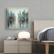 Load image into Gallery viewer, Master Artist Handmade High Quality Modern Abstract City Oil Painting on Canvas Colorful Turquoise Oil Painting for Living Room - SallyHomey Life&#39;s Beautiful