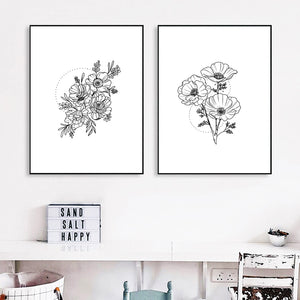 Black And White Flower Wall Art Canvas Painting Nordic Posters And Prints Wall Pictures For Living Room Scandinavian Home Decor - SallyHomey Life's Beautiful