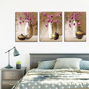 3Pcs Classical Poster Prints on Canvas Red Flower with Vase,Pottery Picture - SallyHomey Life's Beautiful