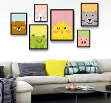 Load image into Gallery viewer, Cartoon Animal Bear Pig Cat Minimalist Art Canvas Poster Painting Nursery Wall Picture  Modern Baby Room Decor - SallyHomey Life&#39;s Beautiful