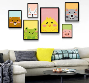 Cartoon Animal Bear Pig Cat Minimalist Art Canvas Poster Painting Nursery Wall Picture  Modern Baby Room Decor - SallyHomey Life's Beautiful