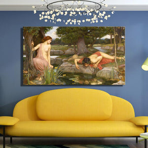 John William Waterhouse's Echo and Narcissus Posters and Prints Wall Art Canvas Painting Decorative Picture for Living Room Wall - SallyHomey Life's Beautiful