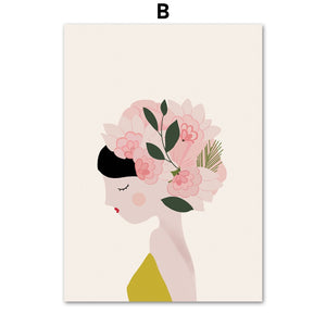 Fashion Girl Flower Beach Minimalism Wall Art Canvas Painting Nordic Posters And Prints Wall Pictures For Living Room Decor - SallyHomey Life's Beautiful