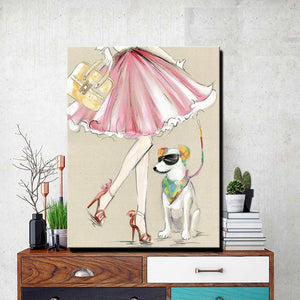 Modern Canvas Painting A Cool Dog With A Girl Oil Painting On Canvas Wall Paintings Picture For Living Room Wall Art Wall Decor - SallyHomey Life's Beautiful
