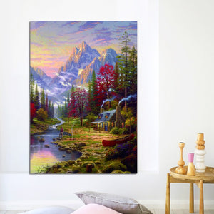 Warm Pastoral Landscape Oil Paintings by Thomas Kinkade, Posters Print on Canvas Wall Art Canvas Painting for Living Room Decor - SallyHomey Life's Beautiful