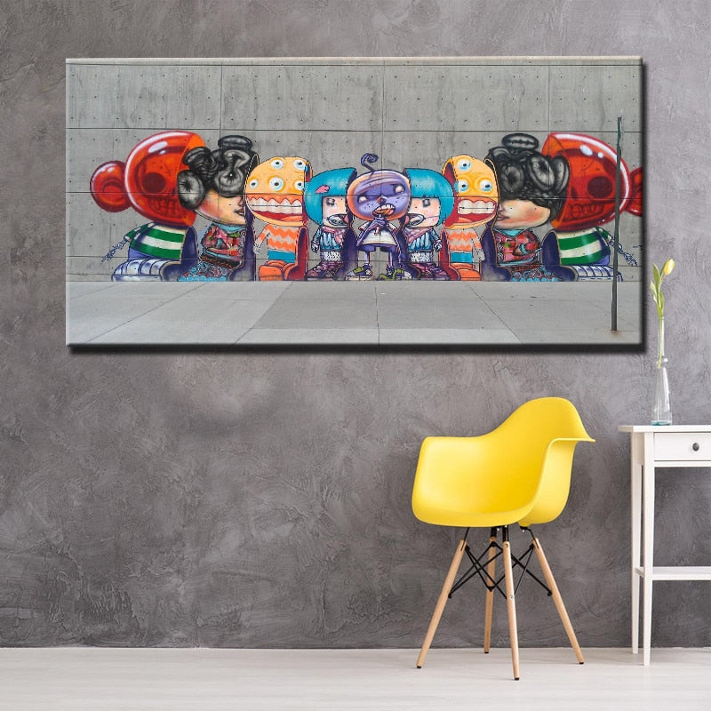 Modern Abstract Cartoon Canvas Oil Painting Digital Printed Colorful Coats of Cartoon figure Painting on Wall Art Decor Unframed - SallyHomey Life's Beautiful