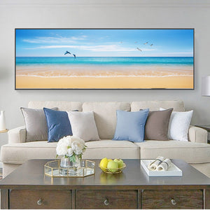 Modern Seascape Posters and Prints Wall Art Canvas Painting Beach Seagull, Dolphins Pictures for Living Room Home Decor No Frame - SallyHomey Life's Beautiful