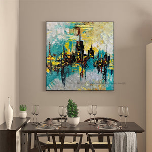 Modern city scenery pictures fashion home design vintage canvas painting handmade large canvas art for living room one piece art - SallyHomey Life's Beautiful