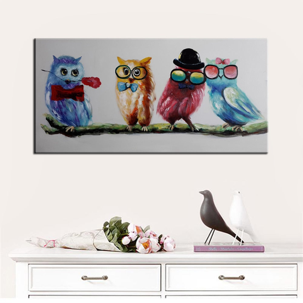 Abstract Animal Canvas Painting Wall Art Bird ecoration Posters And Prints On Canvas Wall Art Cute Owls Picture for Living Room - SallyHomey Life's Beautiful