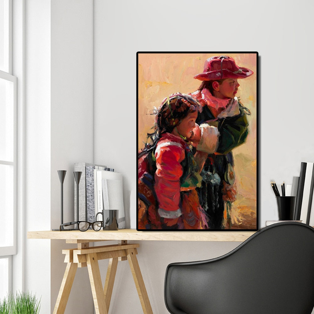 Modern Oil Painting Print on Canvas Wall Art Portrait Poster China Tibetan Children Picture for Living Room Home Decor No Frame - SallyHomey Life's Beautiful
