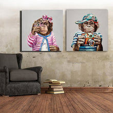 Load image into Gallery viewer, Modern Abstract Shooting Monkey in Colorful Clothes Cartoon Canvas Painting Animals Funny - SallyHomey Life&#39;s Beautiful