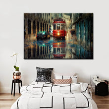 Load image into Gallery viewer, 70X100cm - Abstract Retro Tram City Street Oil Painting Prints on Canvas - SallyHomey Life&#39;s Beautiful