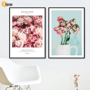 Pink Rose Flower Building Potted Plant Wall Art Canvas Painting Nordic Posters And Prints Wall Pictures For Living Room Decor - SallyHomey Life's Beautiful