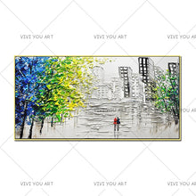 Load image into Gallery viewer,   100% Hand Painted  Canvas Abstract Modern City Picture Handmade Knife Painting Buildings Oil Paintings for Living Room (No Frame)