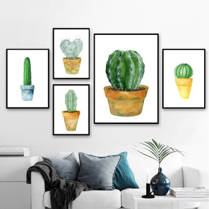 Succulents Green Potted Cactus Wall Art Canvas Painting Nordic Posters And Prints Plant Wall Pictures For Living Room Home Decor - SallyHomey Life's Beautiful