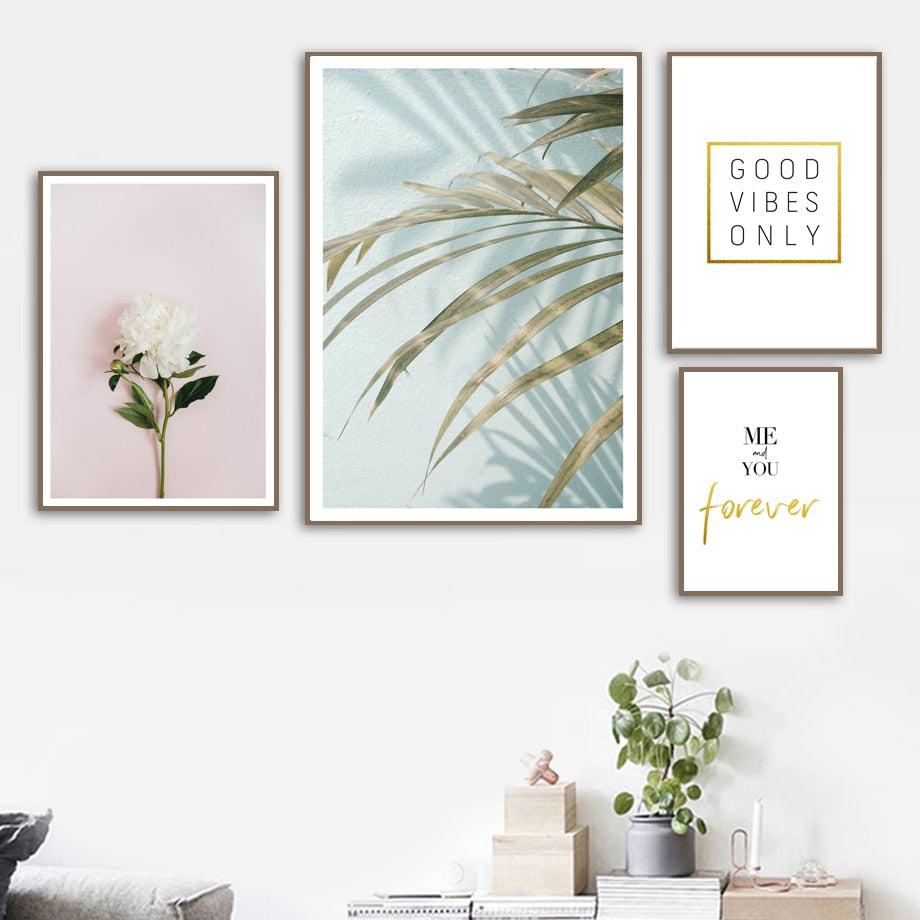 White Flower Palm Leaf Quotes Landscape Wall Art Canvas Painting Nordic Posters And Prints Wall Pictures For Living Room Decor - SallyHomey Life's Beautiful