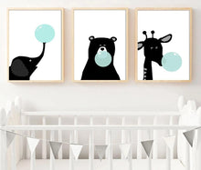 Load image into Gallery viewer, Black White Bear Elephant Bubble Wall Art Canvas Poster Cartoon Animal Nursery Print Painting Nordic Picture Kid Room Decoration - SallyHomey Life&#39;s Beautiful